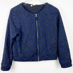 ANTHROPOLOGIE MOTH | Blue Black Diamond Lace Wool Blend Full Zip Jacket Small